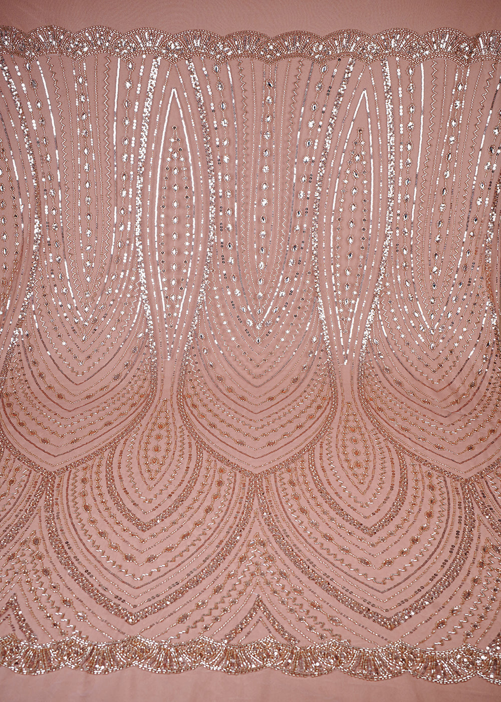 Rose Gold Imported Net Fabric With All Over Sequins, Katdana And Stone Work 25593