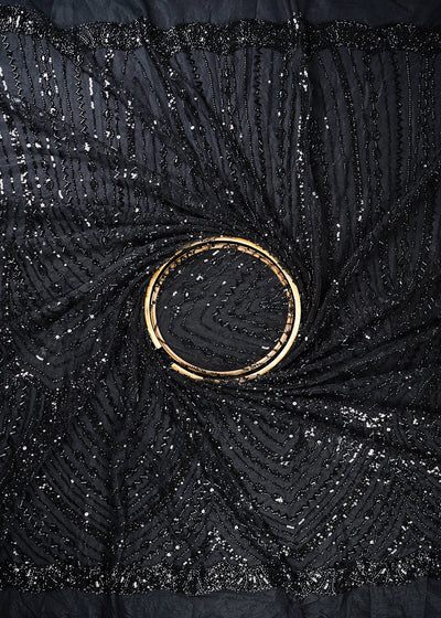 Black Imported Net Fabric With All Over Sequins, Katdana And Stone Work 25595
