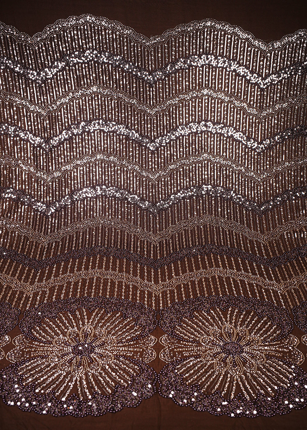 Brown Imported Net Fabric With All Over Sequins, Katdana And Bead Work 25596