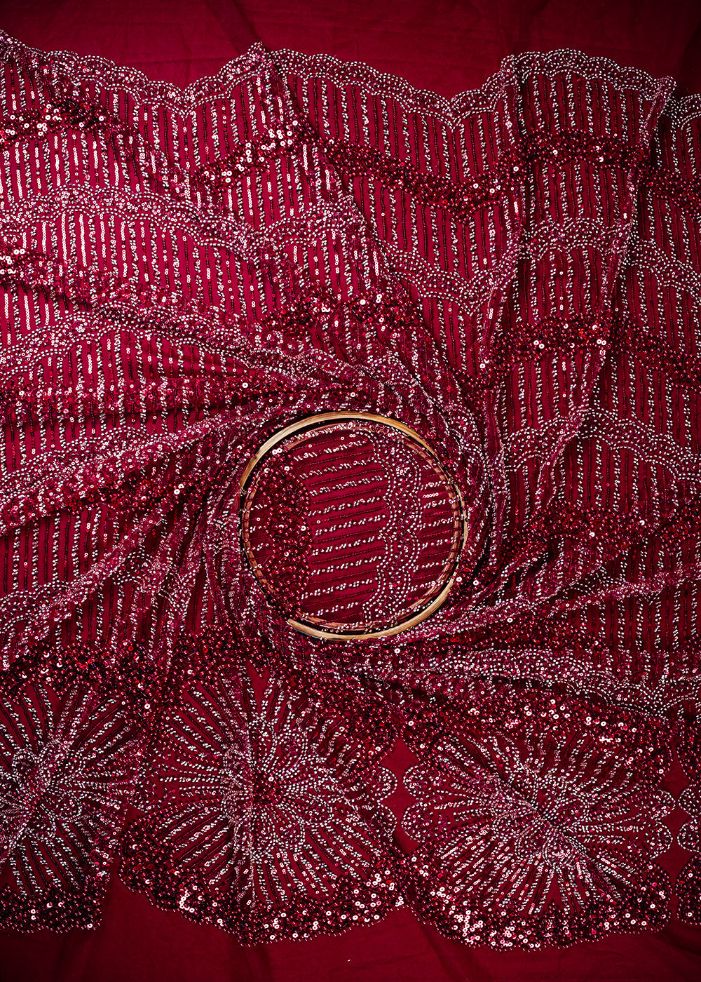 Maroon Imported Net Fabric With All Over Sequins, Katdana And Bead Work 25597