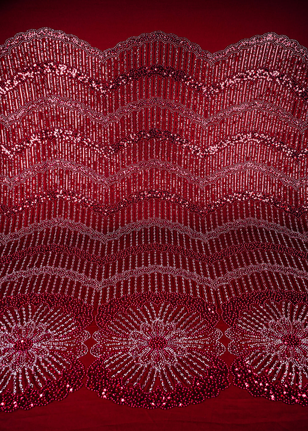 Maroon Imported Net Fabric With All Over Sequins, Katdana And Bead Work 25597