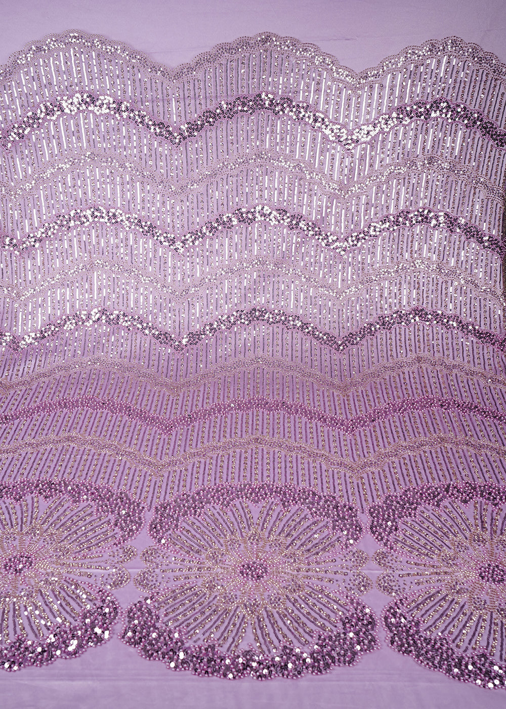 Baby Pink Imported Net Fabric With All Over Sequins, Katdana And Bead Work 25598