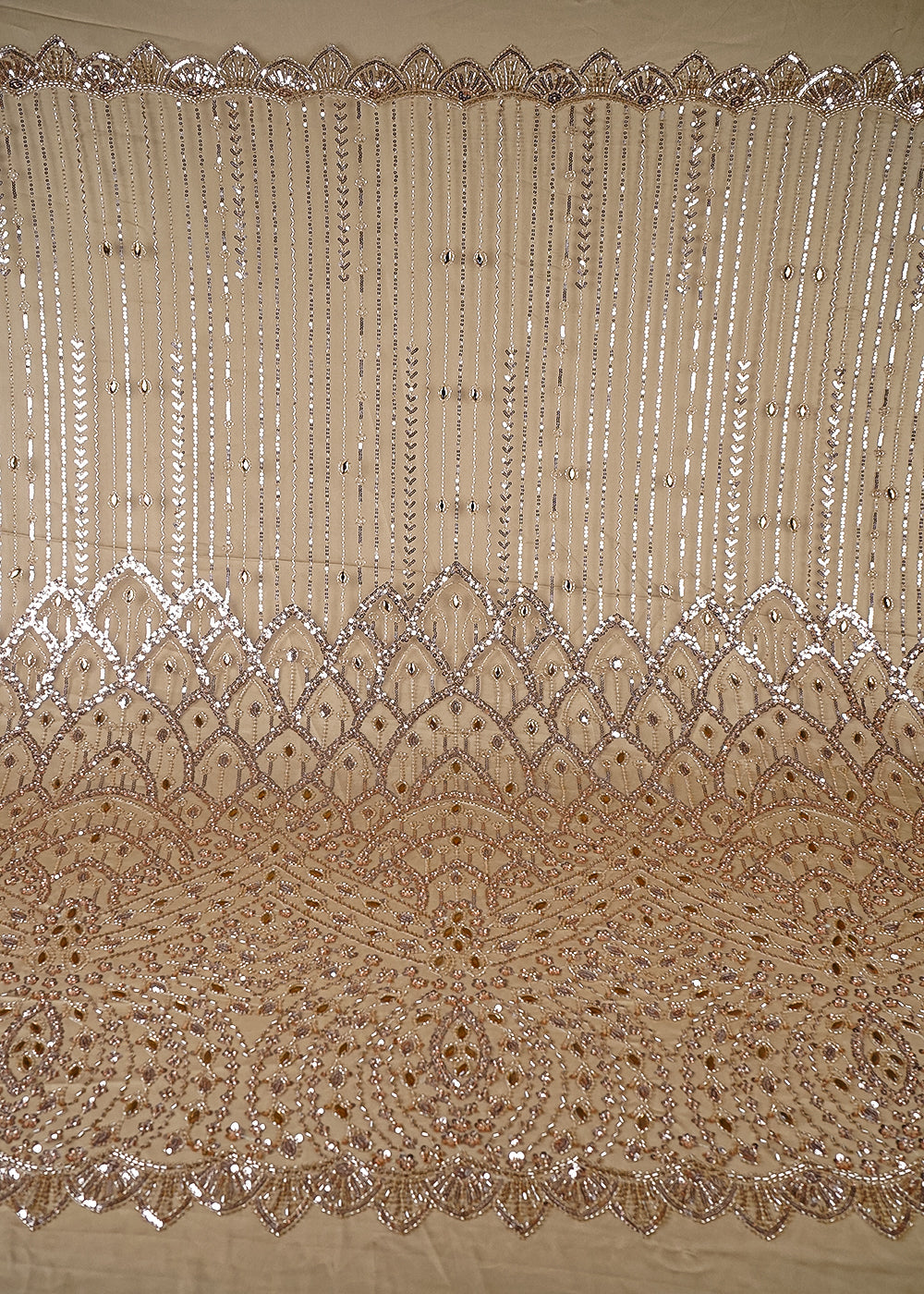 Golden Imported Net Fabric With All Over Sequins, Katdana And Stone Work With One Side Heavy Border 25601
