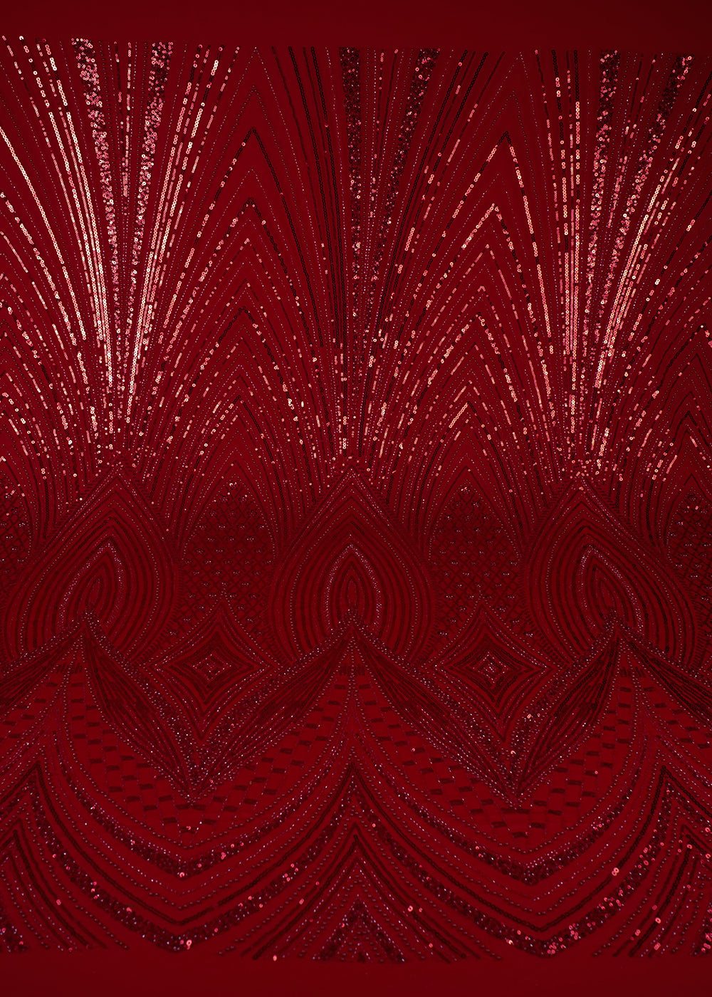 Red Imported Net Fabric With All Over Sequins, Katdana And Bead Work With One Side Heavy Border 25603