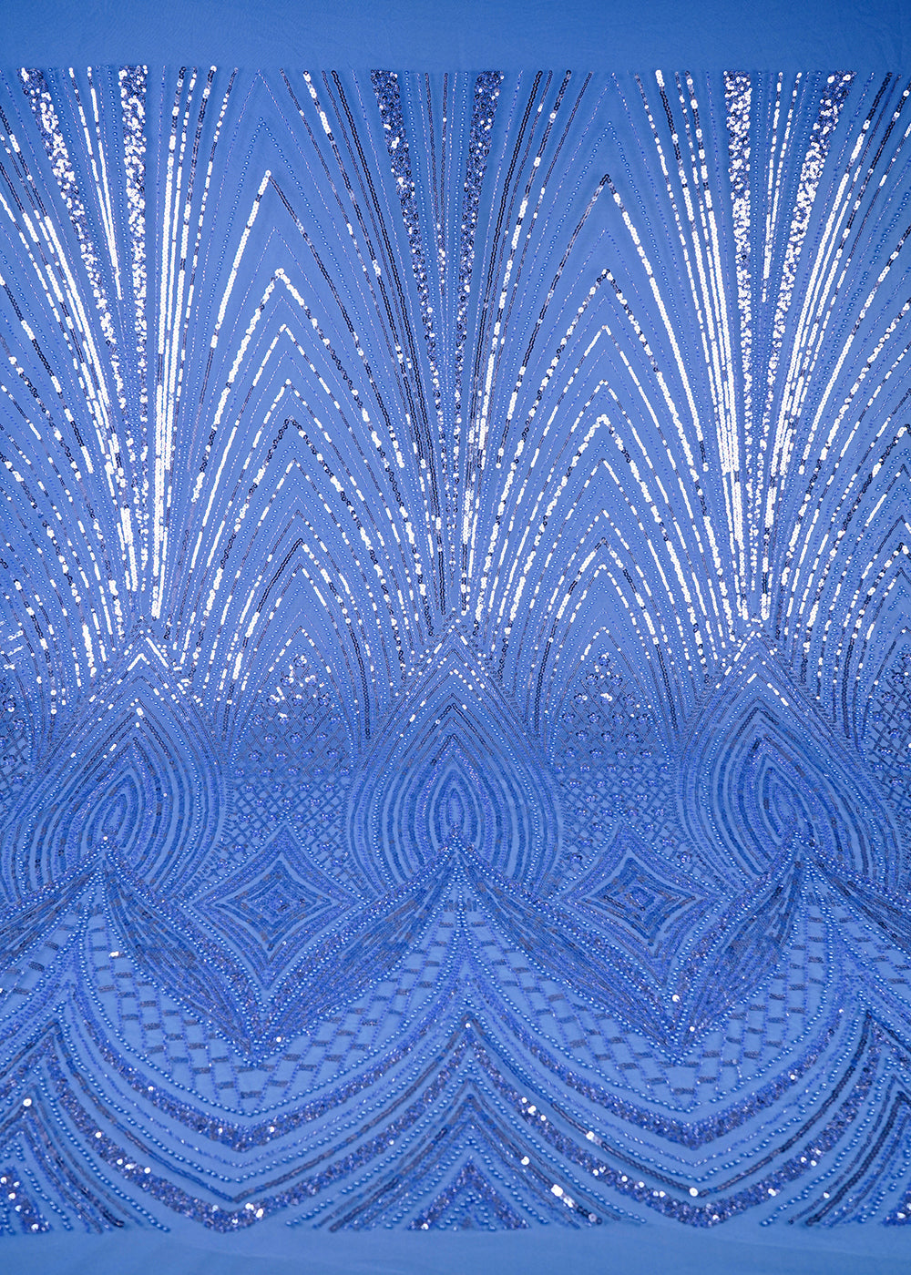 Sky Blue Imported Net Fabric With All Over Sequins, Katdana And Bead Work With One Side Heavy Border 25604