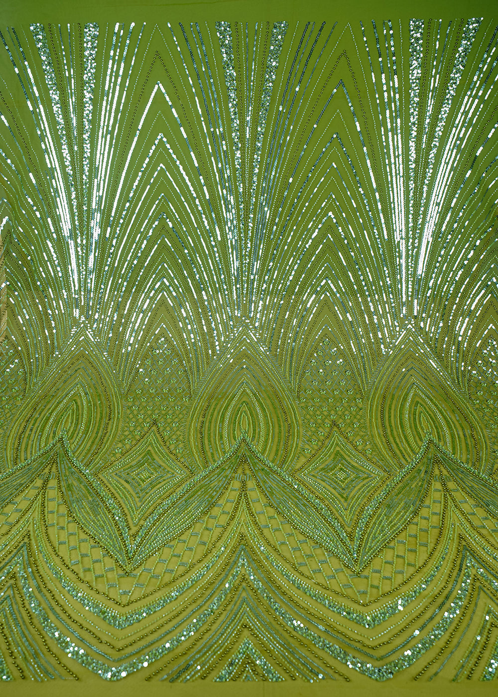 Green Imported Net Fabric With All Over Sequins, Katdana And Bead Work With One Side Heavy Border 25605