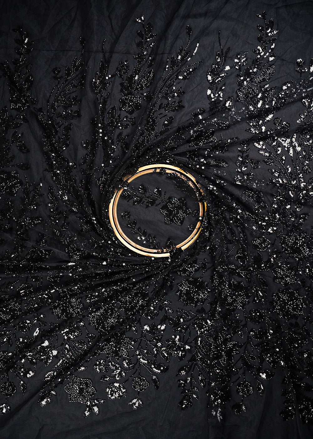 Black Imported Net Fabric With All Over Sequins, Katdana And Bead Work With One Side Border 25608