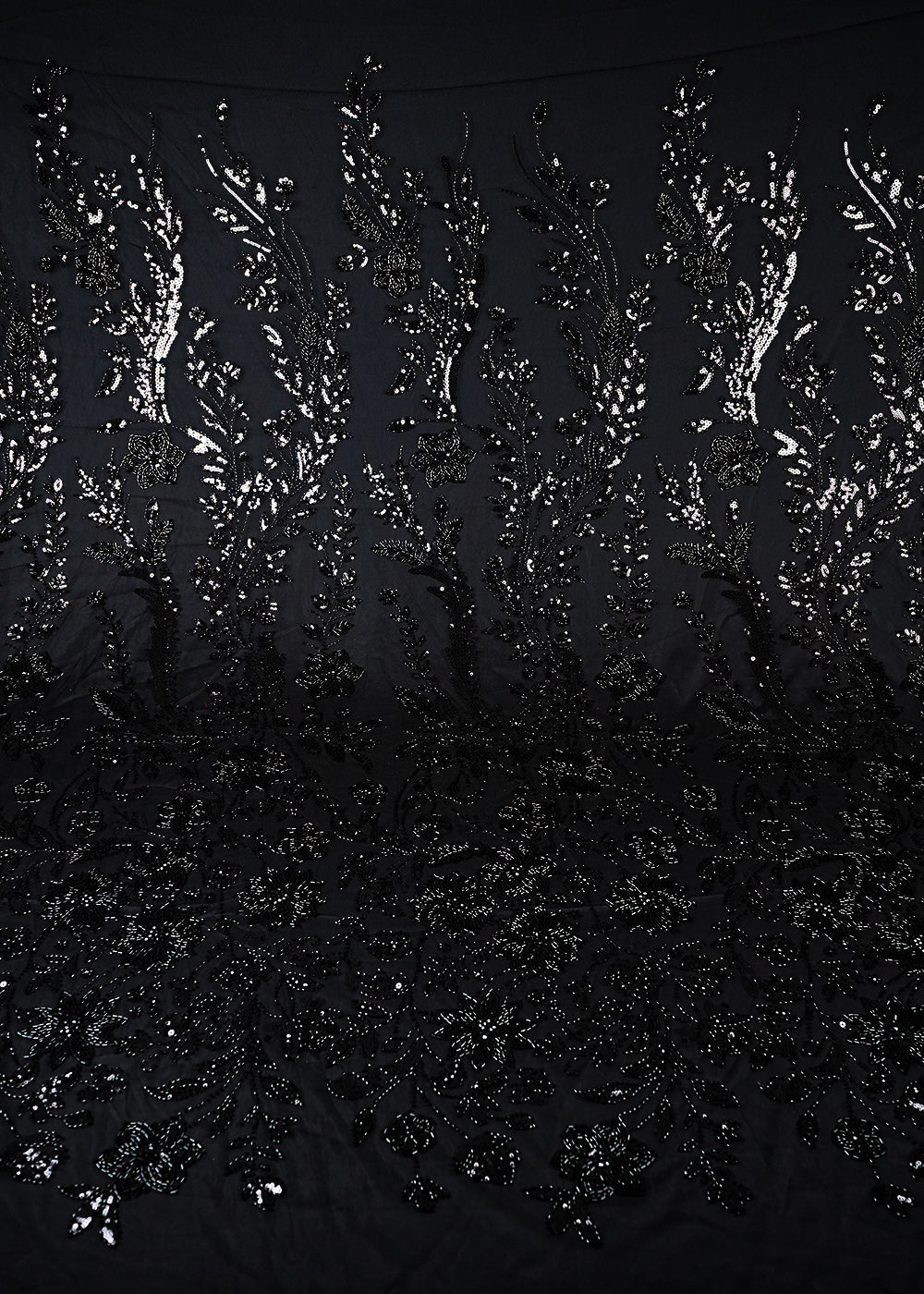 Black Imported Net Fabric With All Over Sequins, Katdana And Bead Work With One Side Border 25608