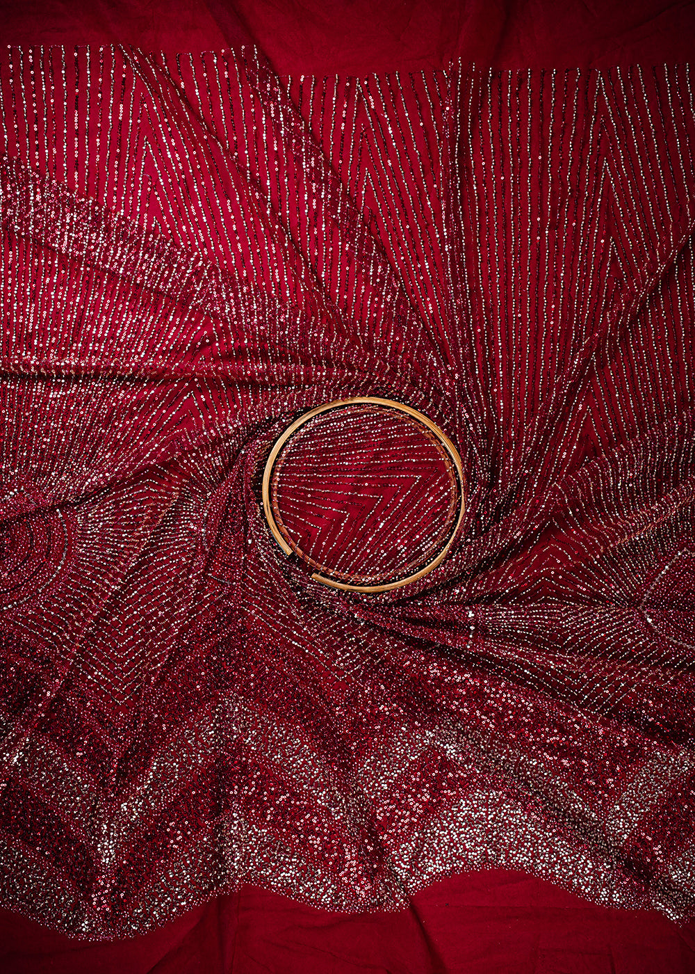 Maroon Imported Net Fabric With All Over Sequins And Katdana Work With Border 25612