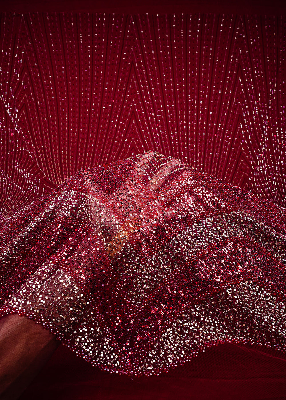 Maroon Imported Net Fabric With All Over Sequins And Katdana Work With Border 25612