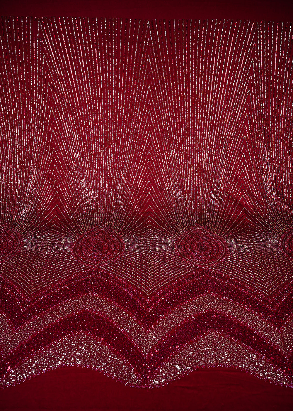 Maroon Imported Net Fabric With All Over Sequins And Katdana Work With Border 25612