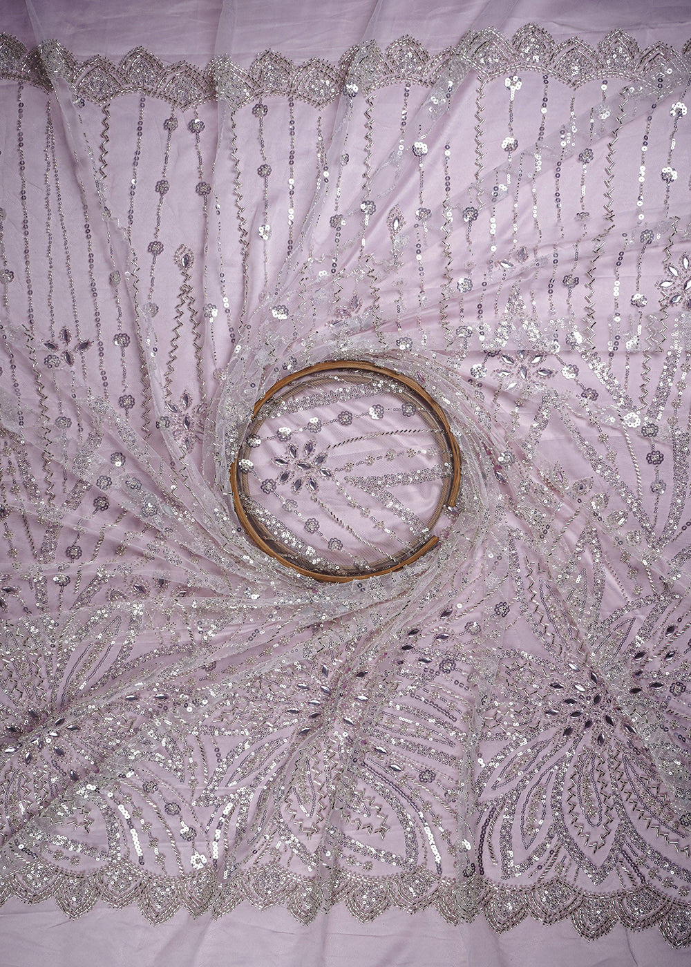 Baby Pink Imported Net Fabric With All Over Sequins, Katdana And Stone Work 25615