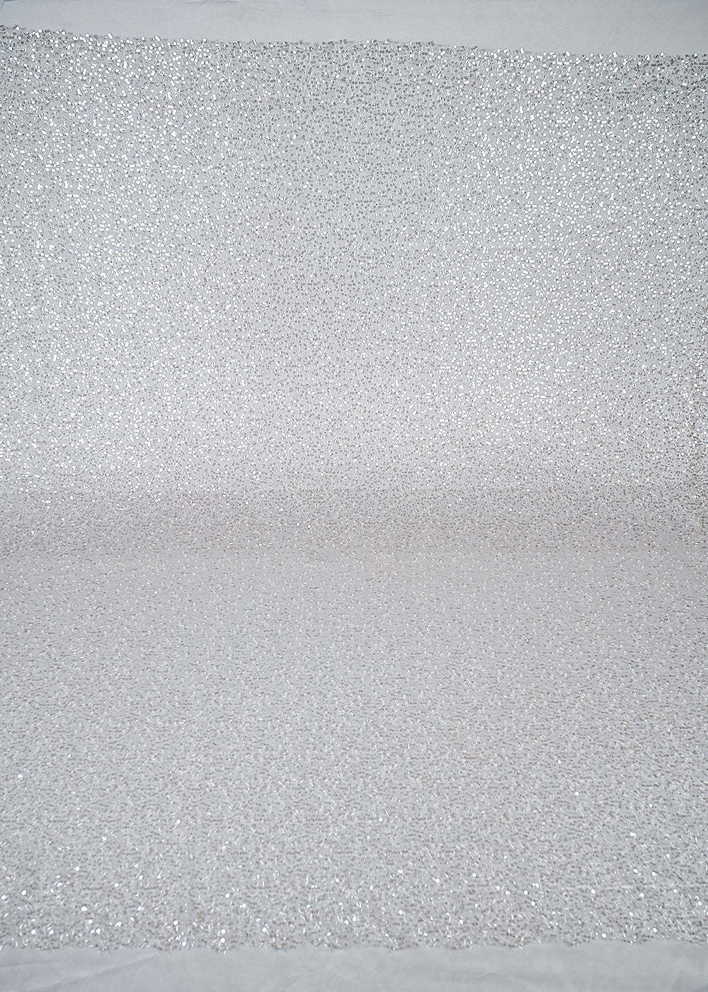 White Imported Net Fabric With All Over Sequins, Katdana And Bead Work With One Side Border 25616