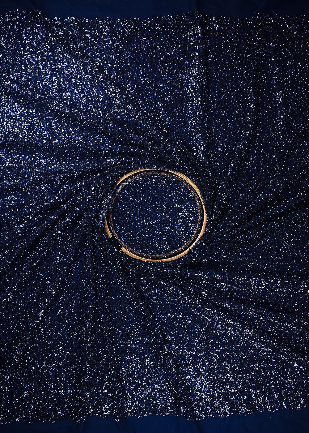 Navy Blue Imported Net Fabric With All Over Sequins, Katdana And Bead Work With One Side Border 25619