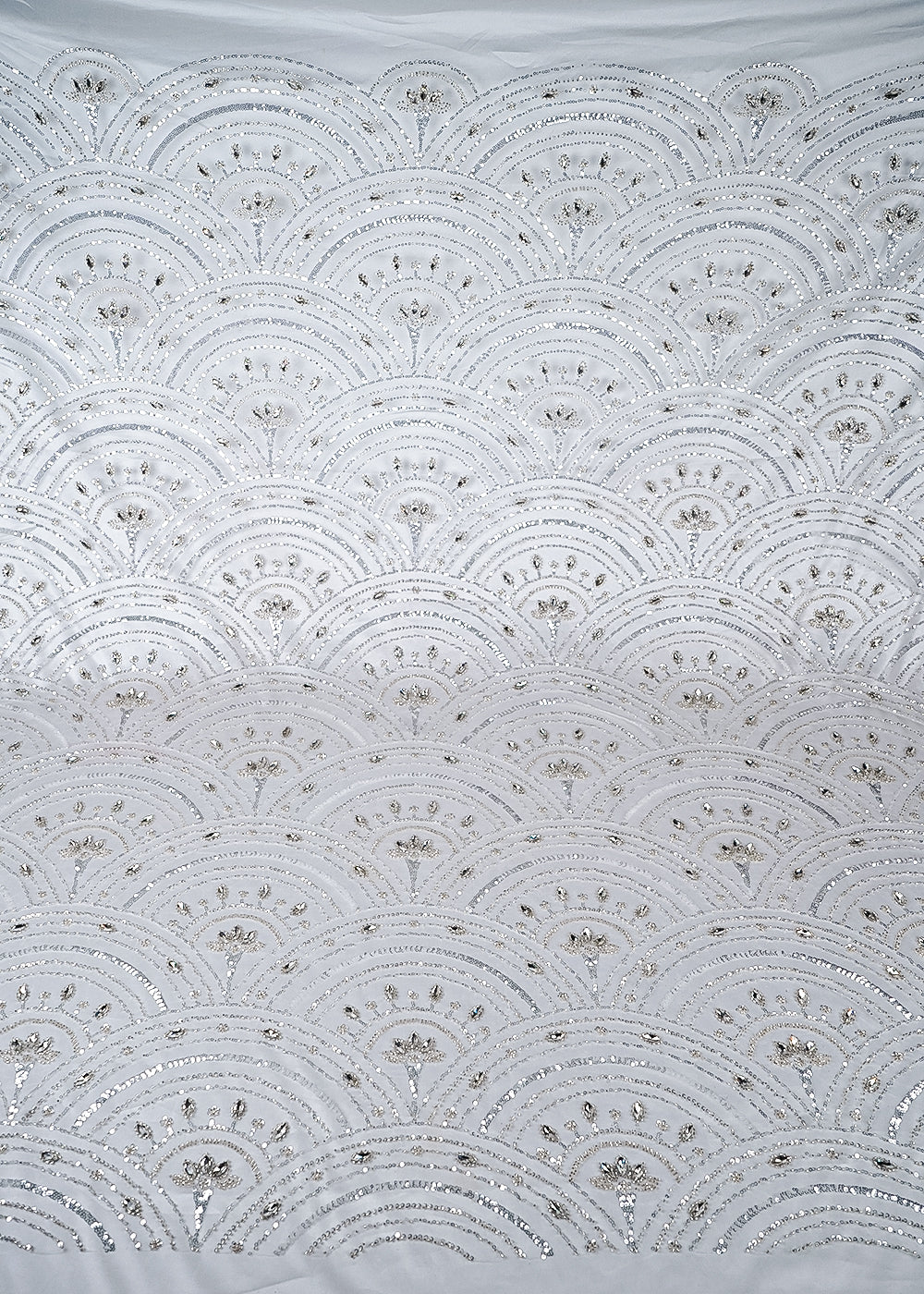 White Imported Net Fabric With All Over Sequins, Katdana And Stone Work 25625