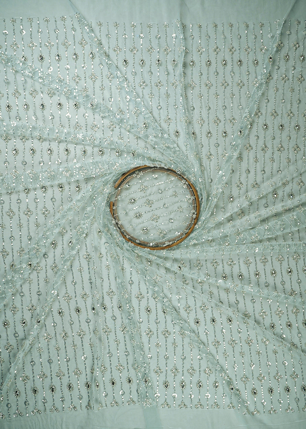 Sea Green Imported Net Fabric With All Over Sequins And Katdana Work 25626