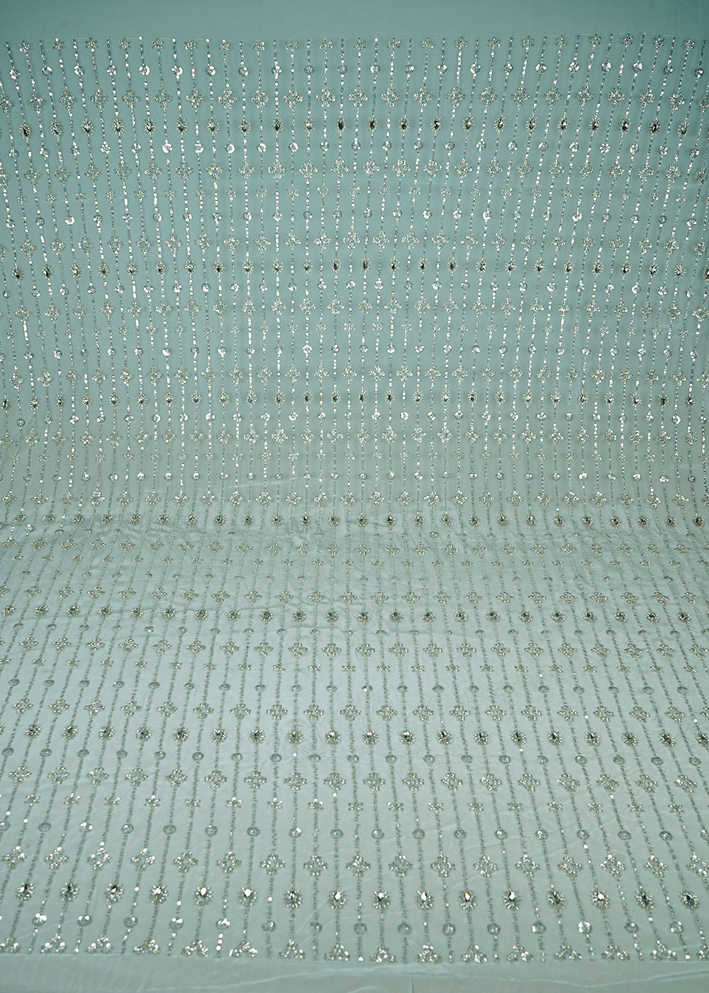 Sea Green Imported Net Fabric With All Over Sequins And Katdana Work 25626