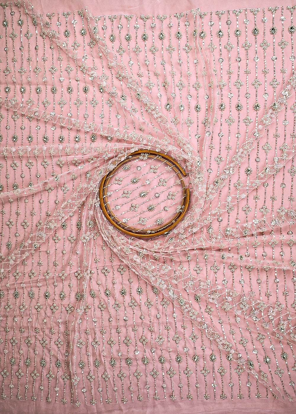 Baby Pink Imported Net Fabric With All Over Sequins And Katdana Work 25628