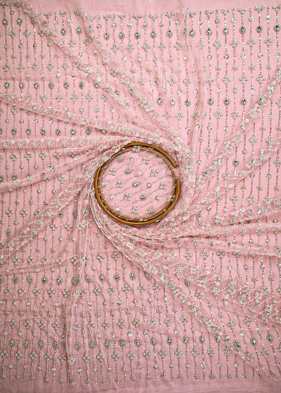 Baby Pink Imported Net Fabric With All Over Sequins And Katdana Work 25628