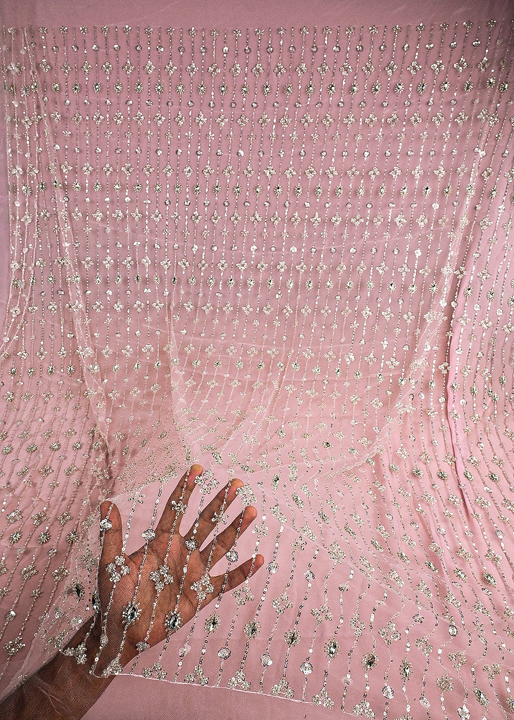 Baby Pink Imported Net Fabric With All Over Sequins And Katdana Work 25628