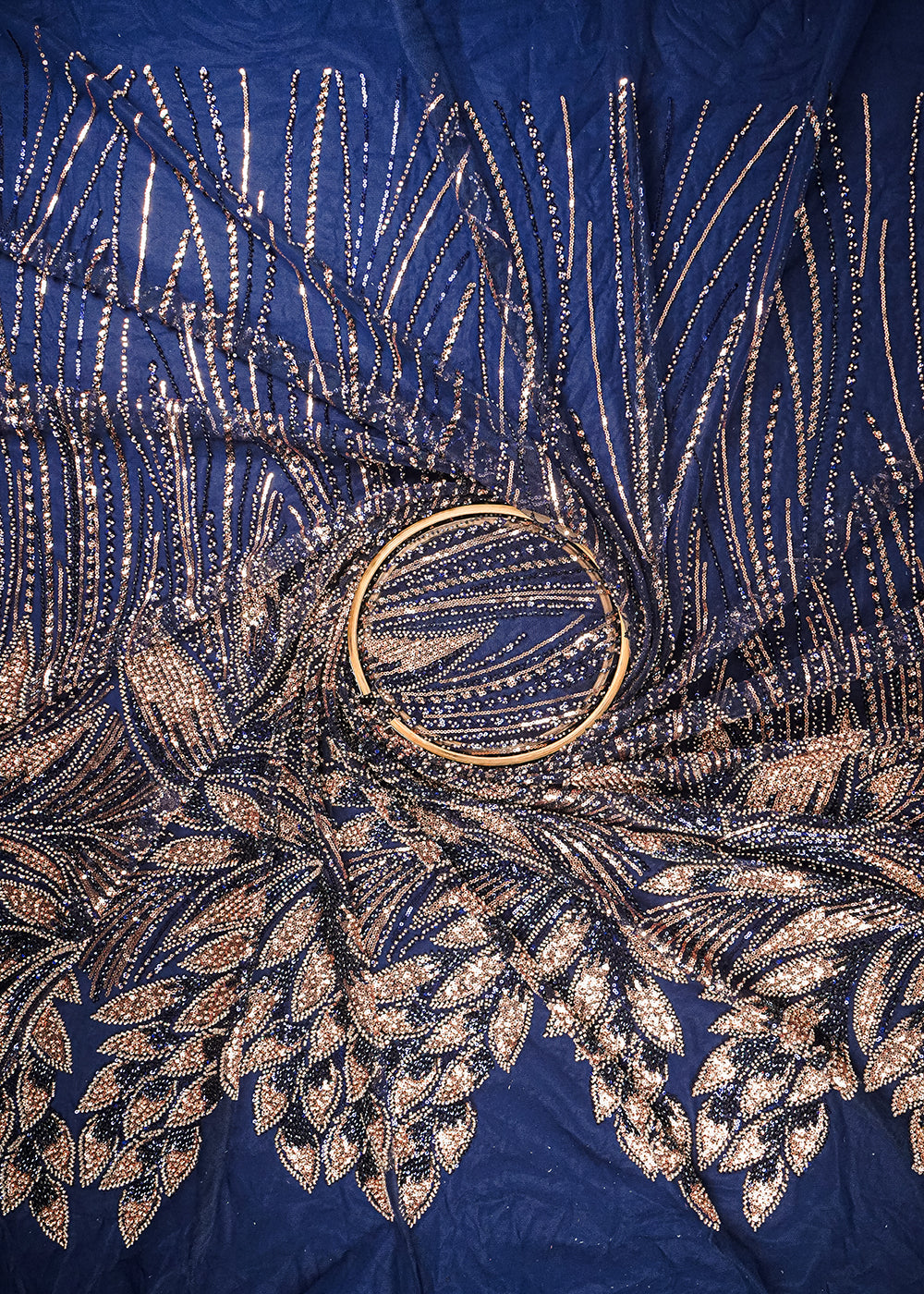 Navy Blue Imported Net Fabric With All Over Sequins And Katdana Work With Border 25645