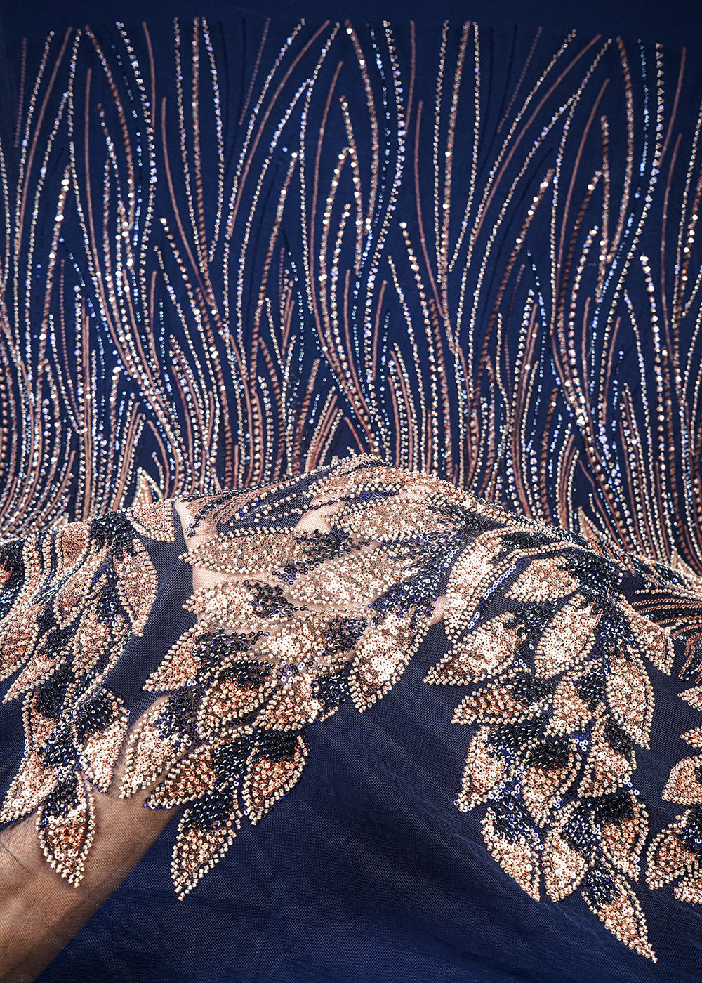 Navy Blue Imported Net Fabric With All Over Sequins And Katdana Work With Border 25645