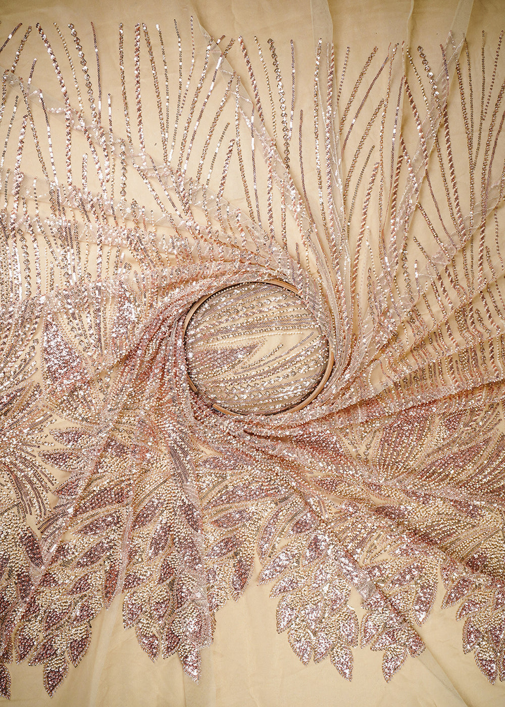 Golden Imported Net Fabric With All Over Sequins And Katdana Work With Border 25646