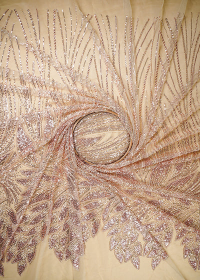 Golden Imported Net Fabric With All Over Sequins And Katdana Work With Border 25646