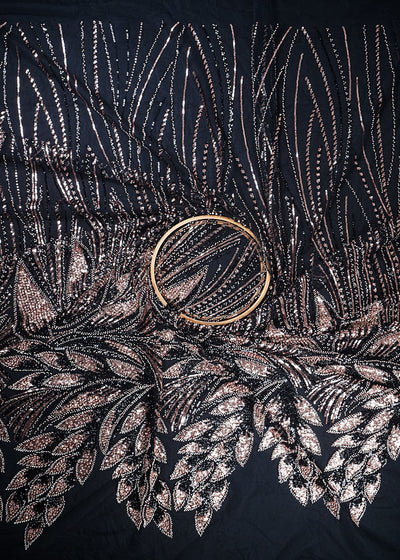 Black Imported Net Fabric With All Over Sequins And Katdana Work With Border 25647