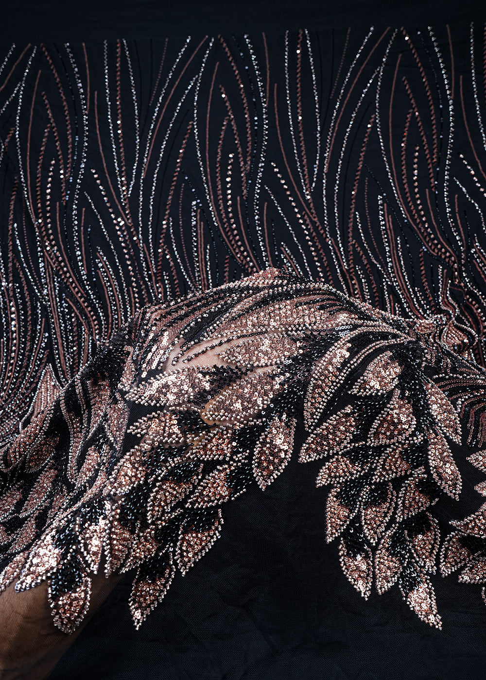 Black Imported Net Fabric With All Over Sequins And Katdana Work With Border 25647