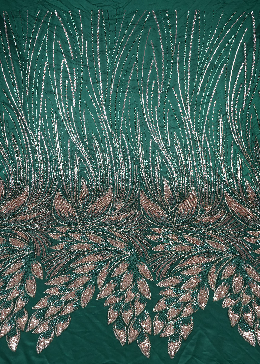 Green Imported Net Fabric With All Over Sequins And Katdana Work With Border 25648