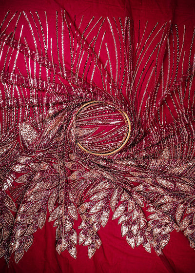 Maroon Imported Net Fabric With All Over Sequins And Katdana Work With Border 25649