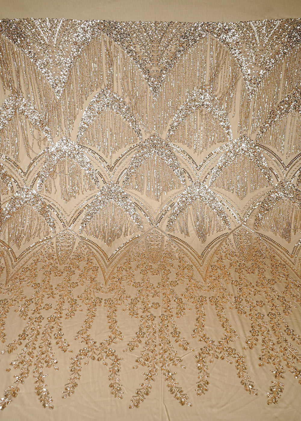 Golden Imported Net Fabric With All Over Sequins And Katdana Work With One Side Heavy Border 25650