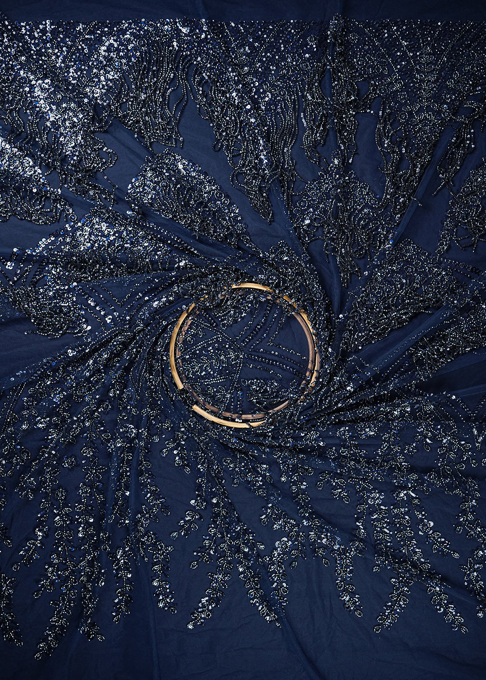 Navy Blue Imported Net Fabric With All Over Sequins And Katdana Work With One Side Heavy Border 25651