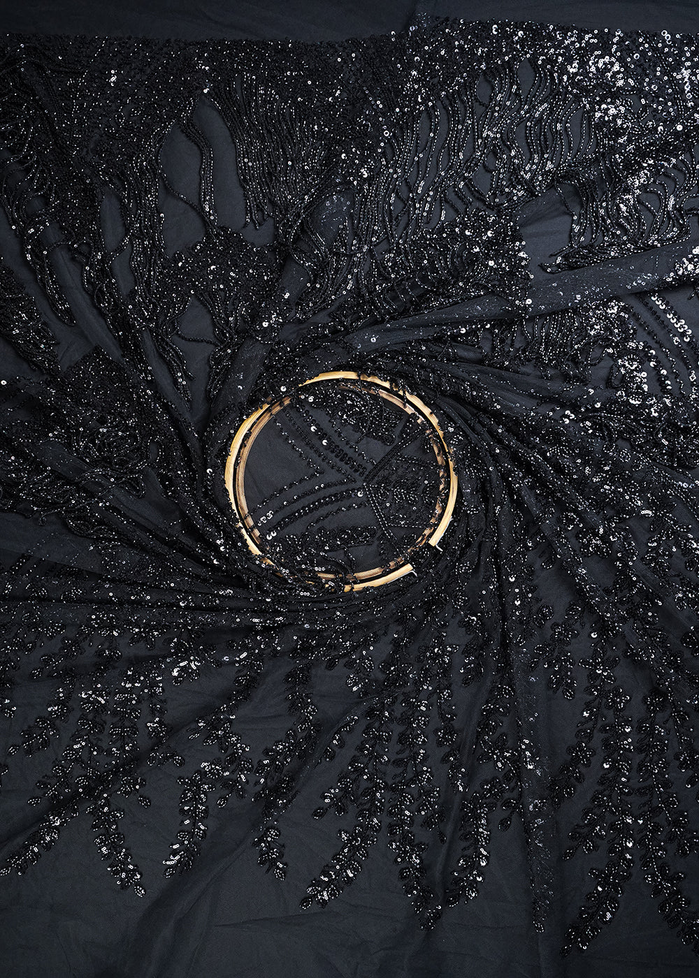 Black Imported Net Fabric With All Over Sequins And Katdana Work With One Side Heavy Border 25652