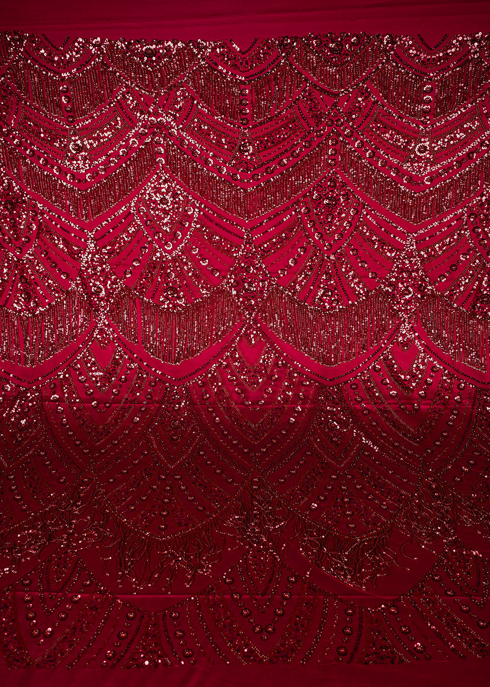 Maroon Imported Net Fabric With All Over Sequins, Katdana And Bead Work With One Side Heavy Border 25653
