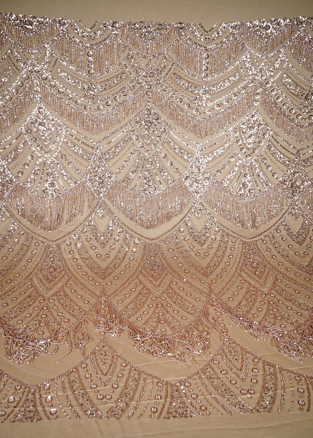 Rose Gold Imported Net Fabric With All Over Sequins, Katdana And Bead Work With One Side Heavy Border 25654