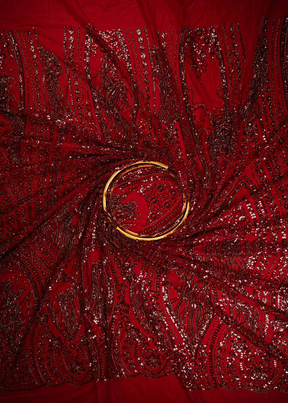 Maroon Imported Net Fabric With All Over Sequins, Katdana And Bead Work With One Side Heavy Border 25655