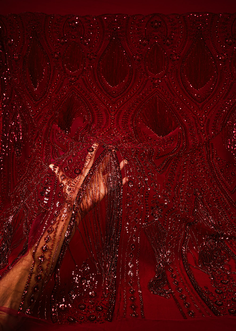 Maroon Imported Net Fabric With All Over Sequins, Katdana And Bead Work With One Side Heavy Border 25655