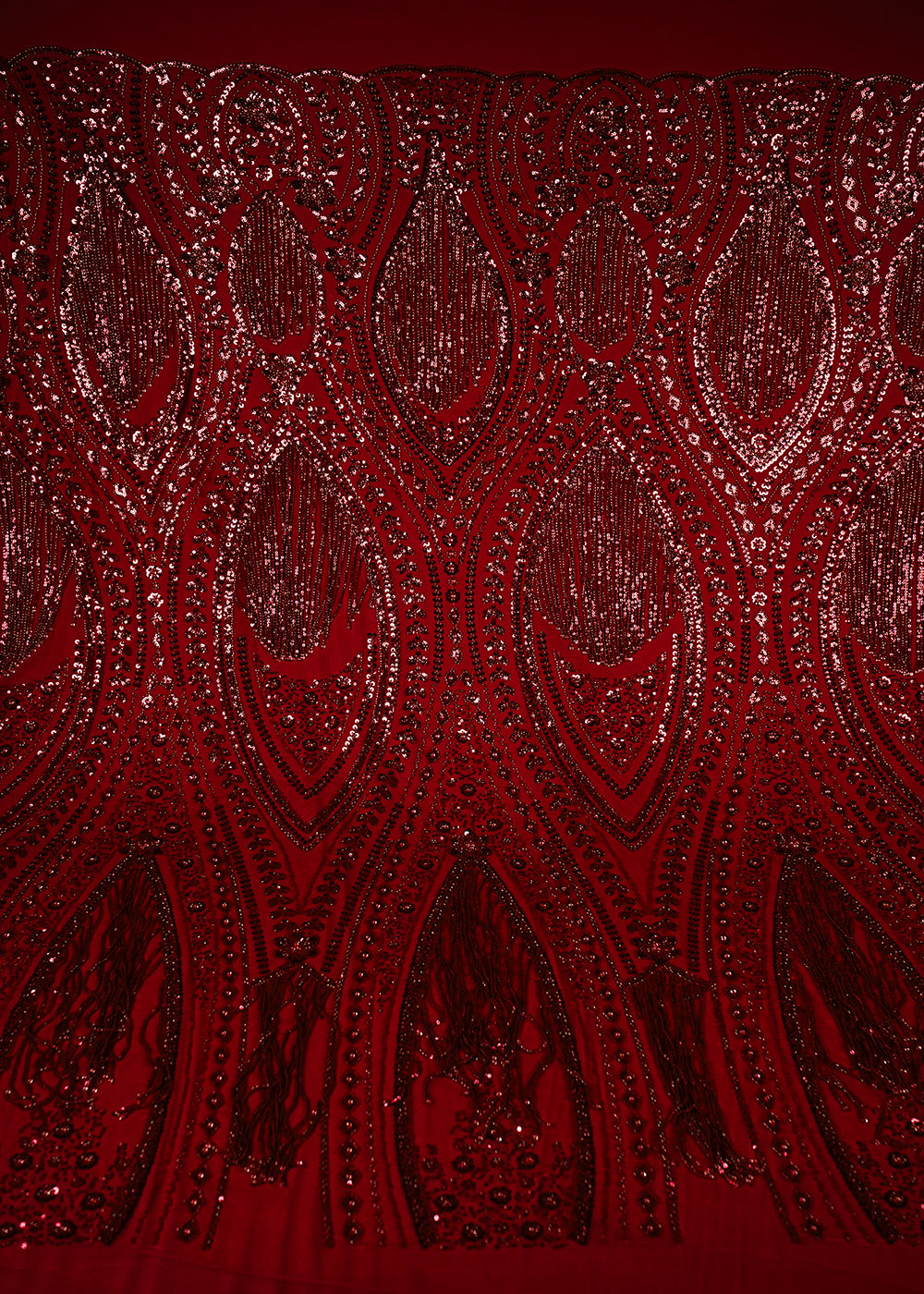 Maroon Imported Net Fabric With All Over Sequins, Katdana And Bead Work With One Side Heavy Border 25655