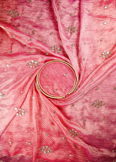 Pink Crushed Tissue Fabric With All Over Sequins And Katdana Work 25659