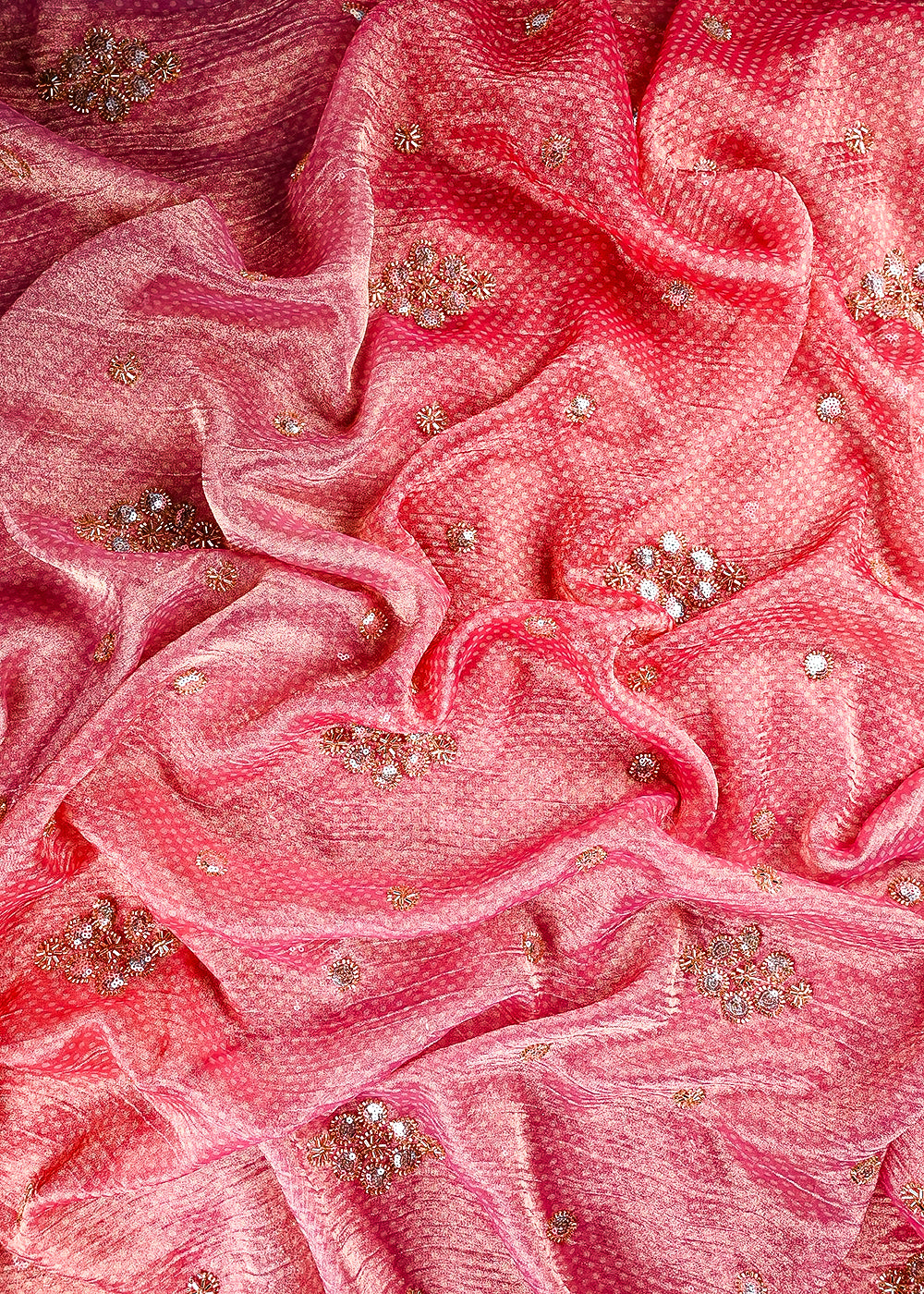 Pink Crushed Tissue Fabric With All Over Sequins And Katdana Work 25659
