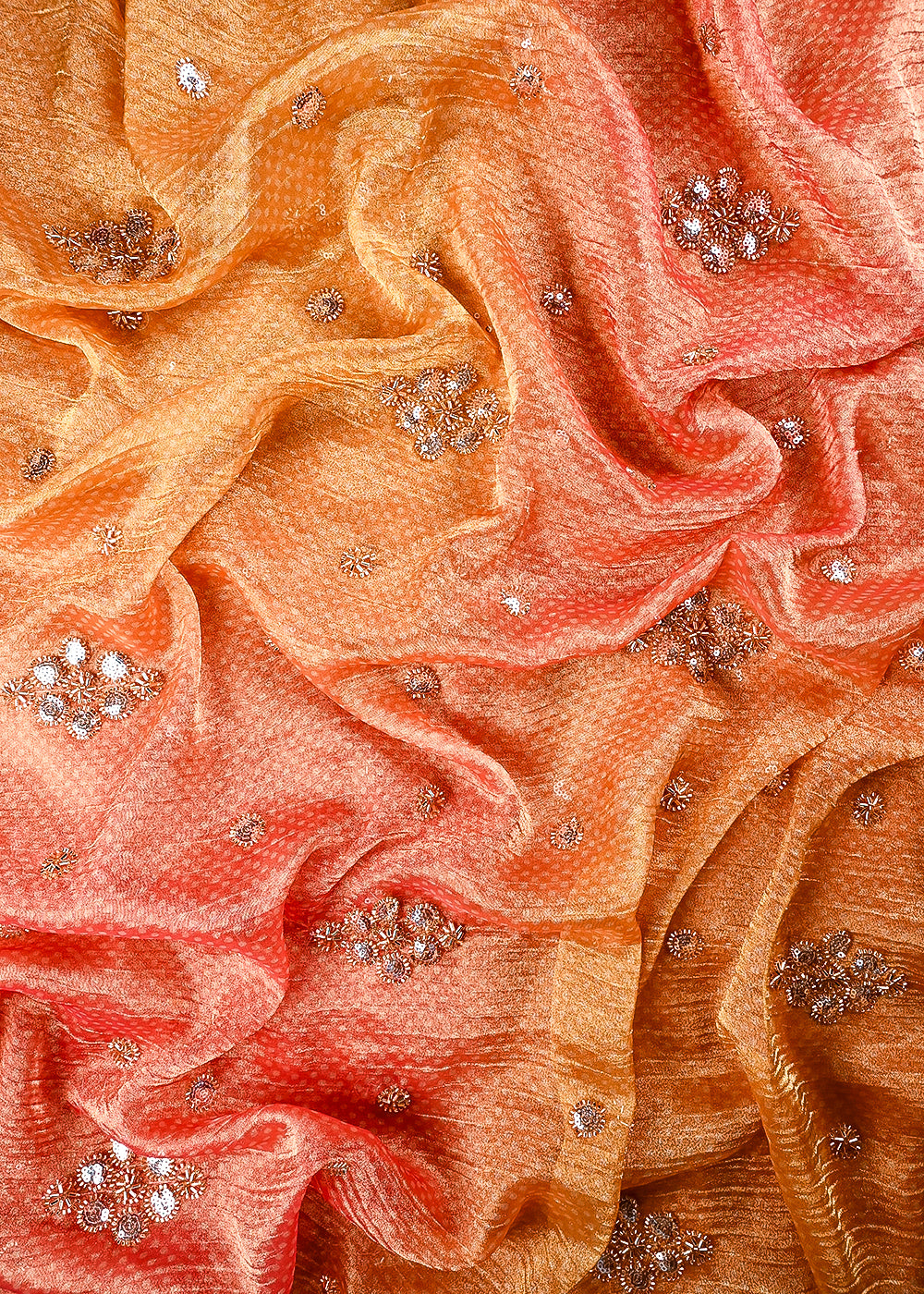 Mustard Crushed Tissue Fabric With All Over Sequins And Katdana Work 25660