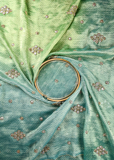 Blue Crushed Tissue Fabric With All Over Sequins And Katdana Work 25661