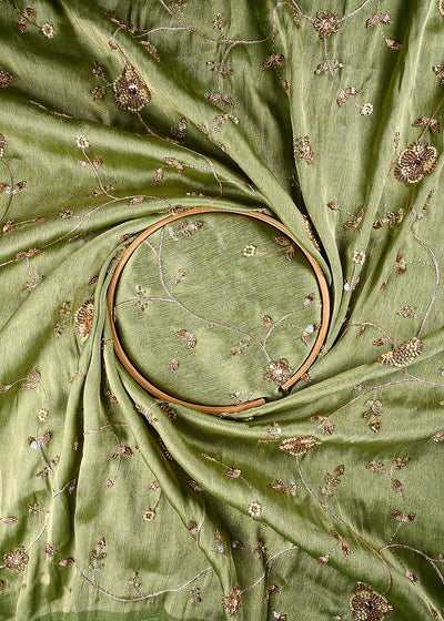 Green Tissue Fabric With All Over Zari, Sequins, Katdana And Stone Work 25671