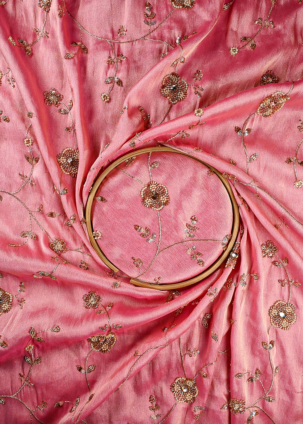 Pink Tissue Fabric With All Over Zari, Sequins, Katdana And Stone Work 25672