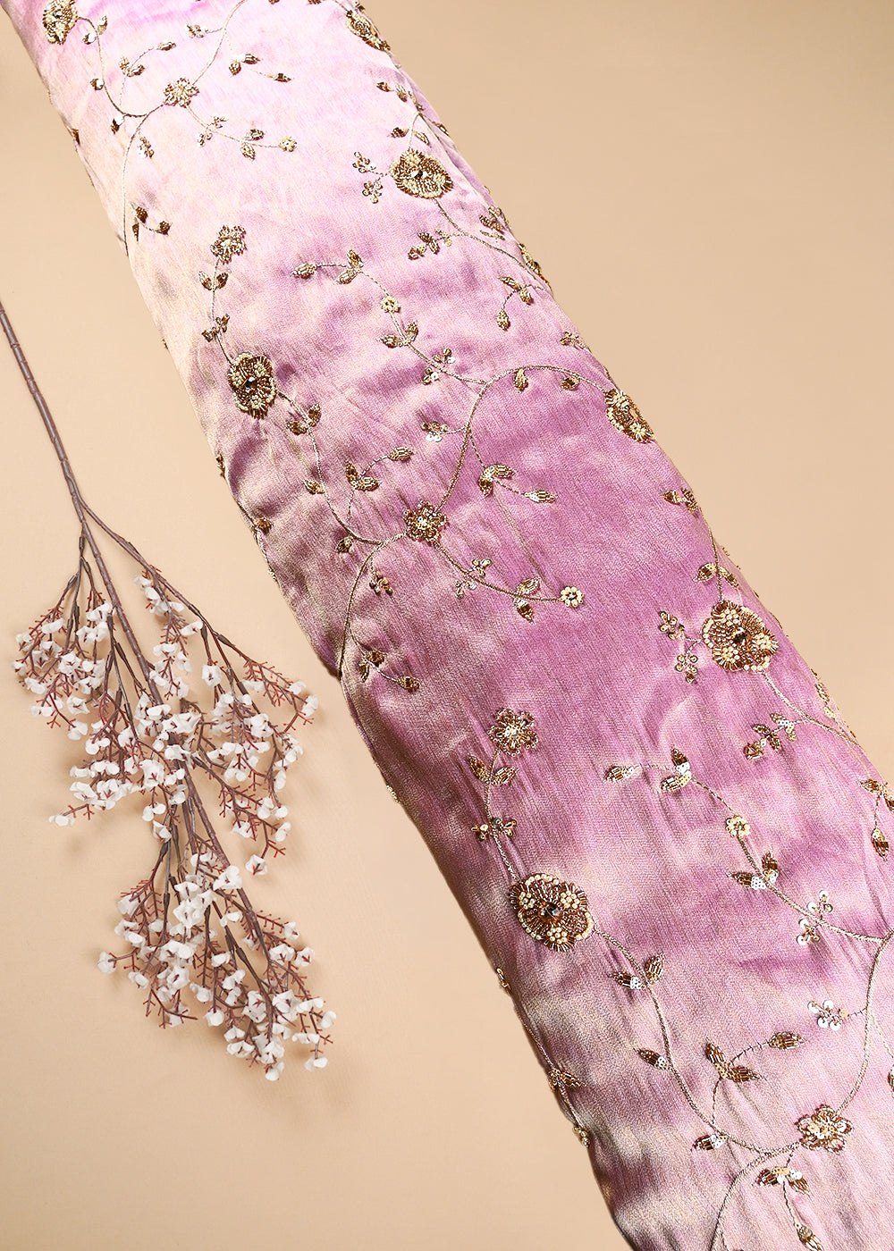 Lavender Tissue Fabric With All Over Zari, Sequins, Katdana And Stone Work 25673