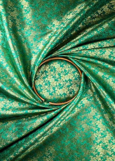 Green Banarasi Brocade Fabric With All Over Thread And Zari Handloom 25691