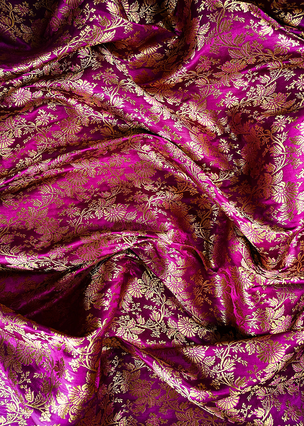 Purple Banarasi Brocade Fabric With All Over Thread And Zari Handloom 25695