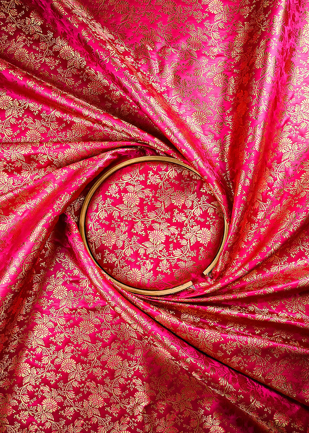 Pink Banarasi Brocade Fabric With All Over Thread And Zari Handloom 25696
